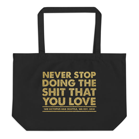 gold never stop anniversary large tote bag