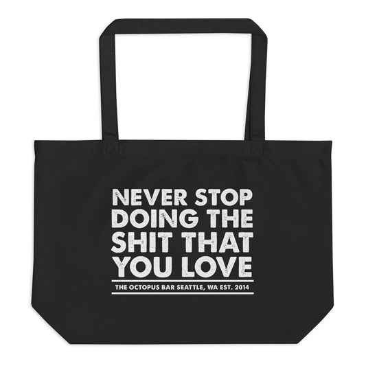 white never stop anniversary large tote bag