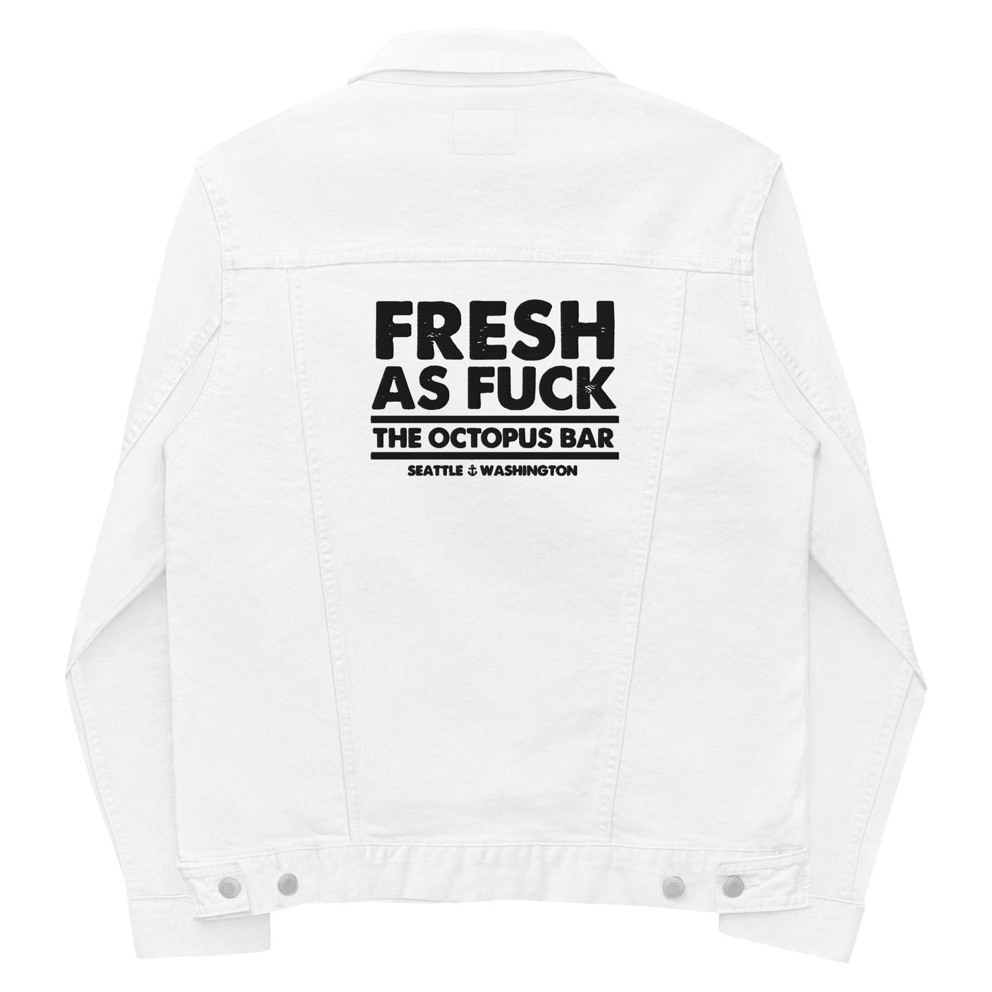 fresh as fuck embroidered white denim jacket