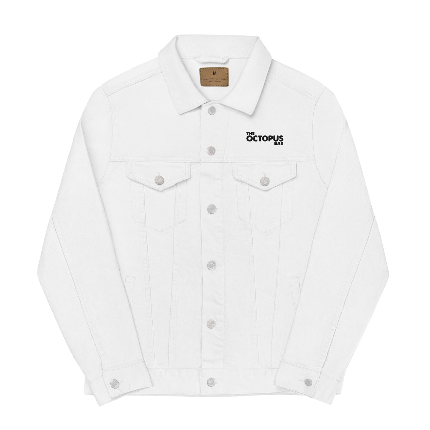 salty fresh queer as fuck embroidered white denim jacket