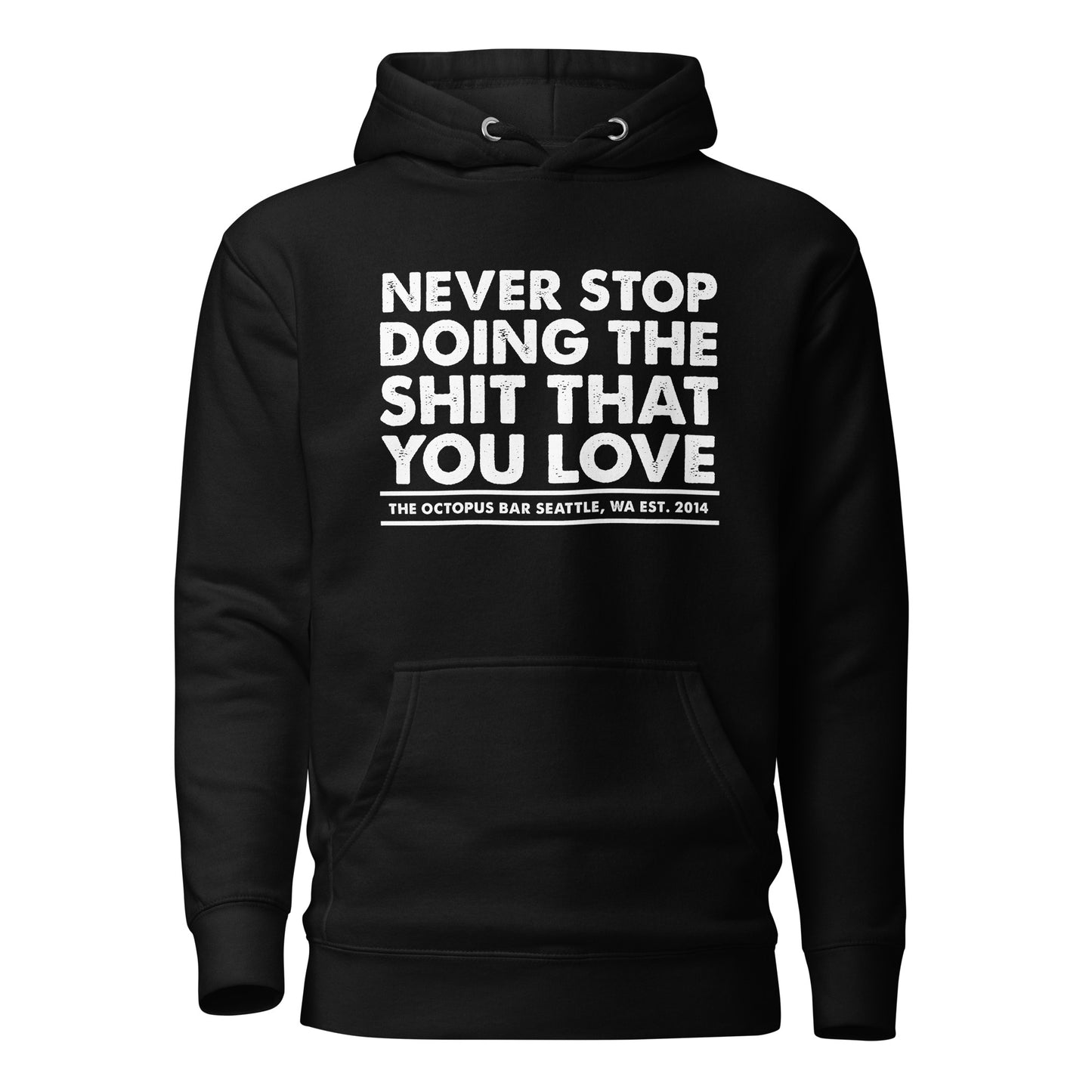 white never stop anniversary hoodie