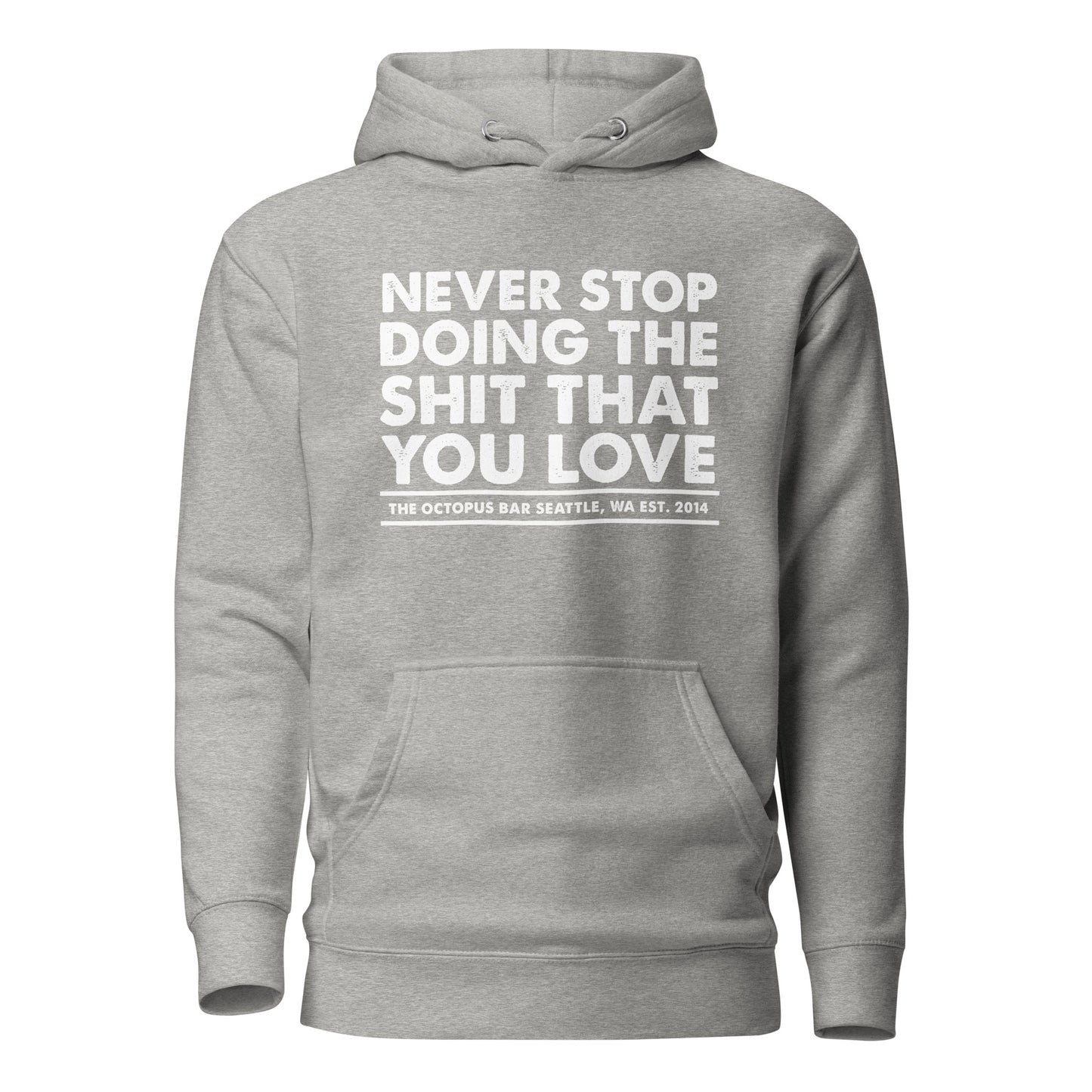 white never stop anniversary hoodie