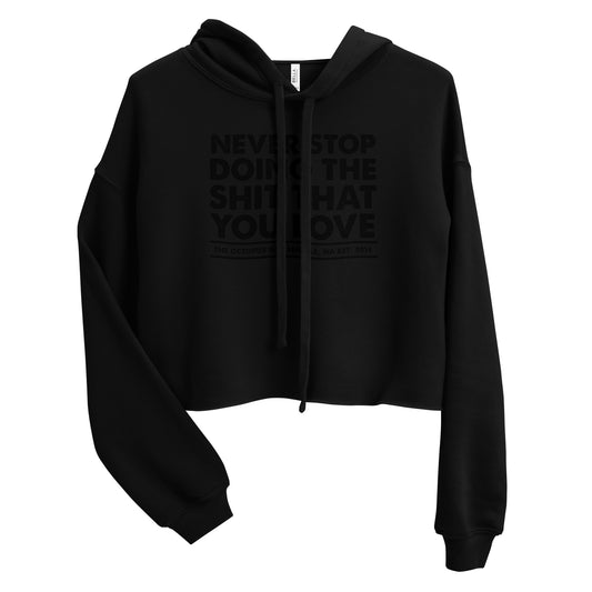 black never stop anniversary crop hoodie