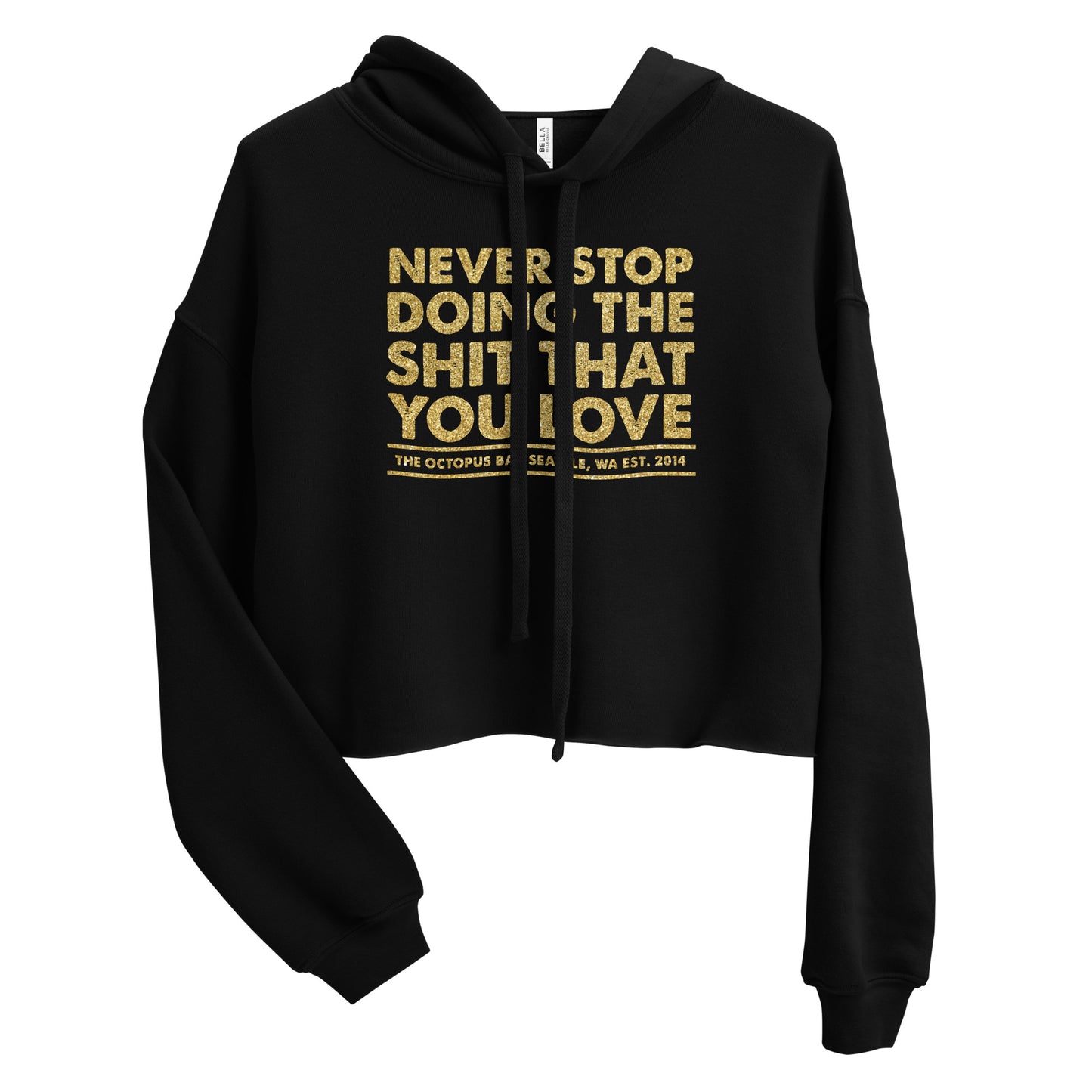 gold never stop anniversary crop hoodie