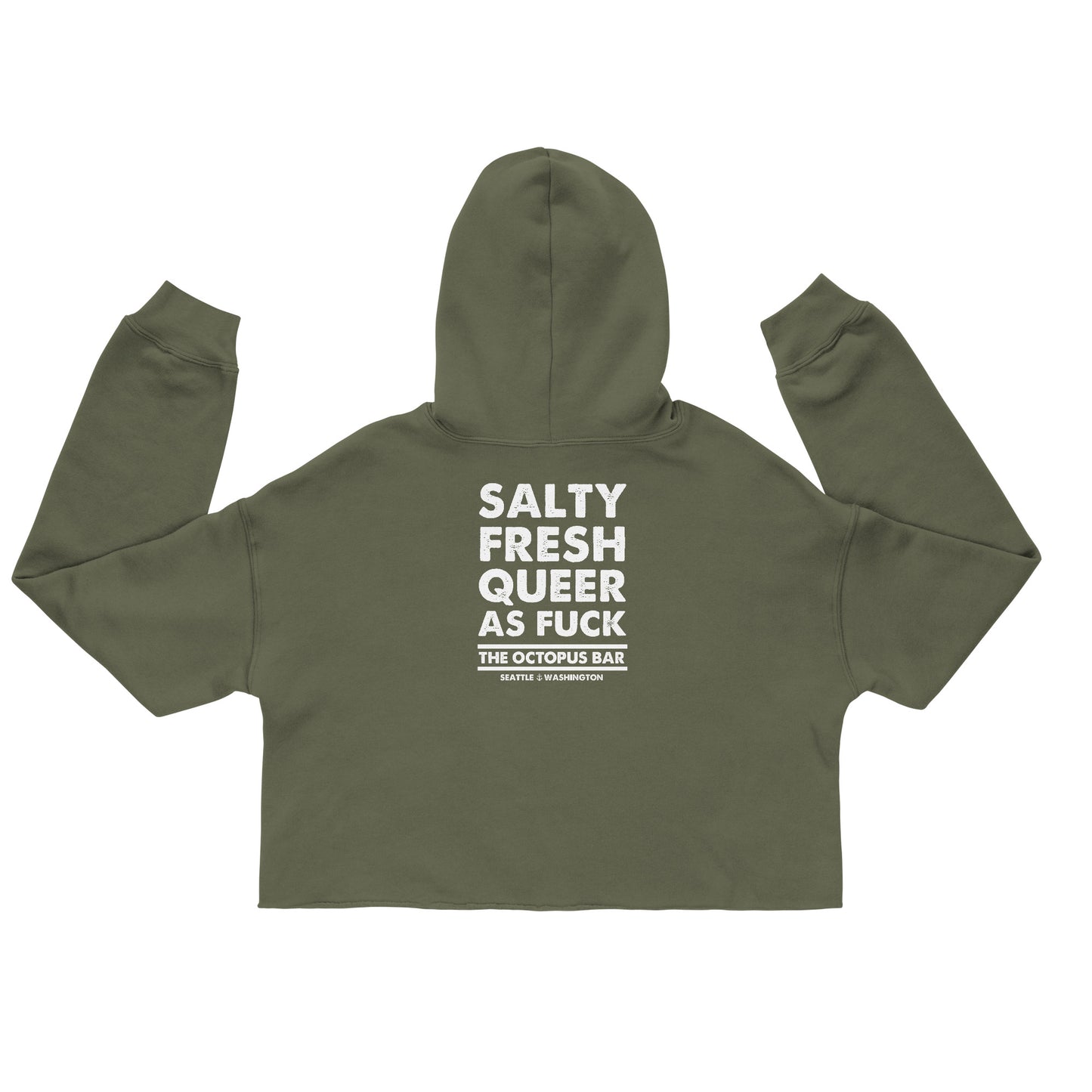 salty fresh queer as fuck crop hoodie